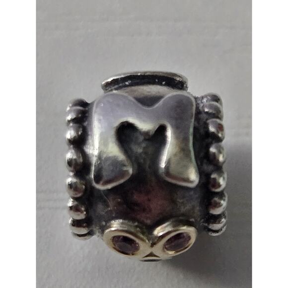 Pandora 925 Sterling Silver & 14k Gold Two Tone Pink CZ Retired Mom Charm - Picture 3 of 8